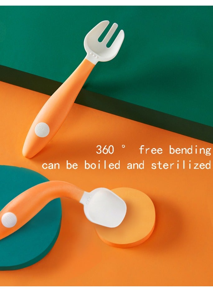 Orange children's flexible fork and spoon set - Image 1