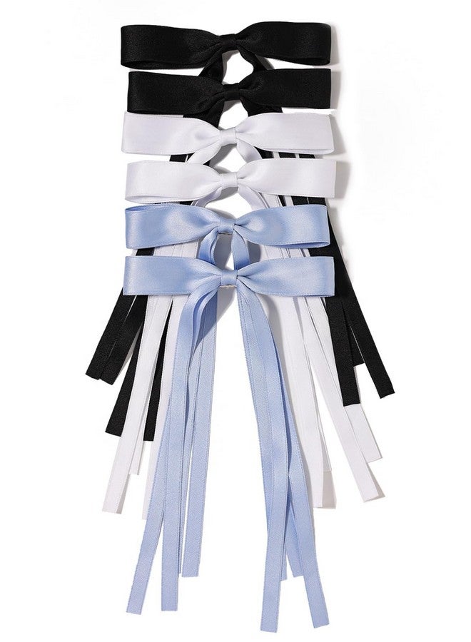 LFOUVRE Bow Hair Clips And Barrettes For Women 6Pcs Ribbon Bows And Metal Claw Clips With Tassels For Girls And Teens - Image 1