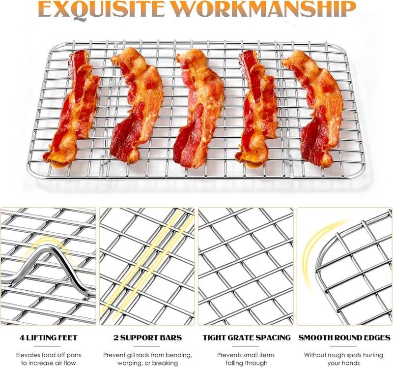 E-far Small Baking Cooling Rack Set of 2, E-far Stainless Steel Toaster Oven Rack for Cooking Roasting Grilling Broiling Meat Bacon, 9.7” x 7.3” Metal Bakeable Wire Racks for Cookie Cake - Dishwasher Safe - Image 3