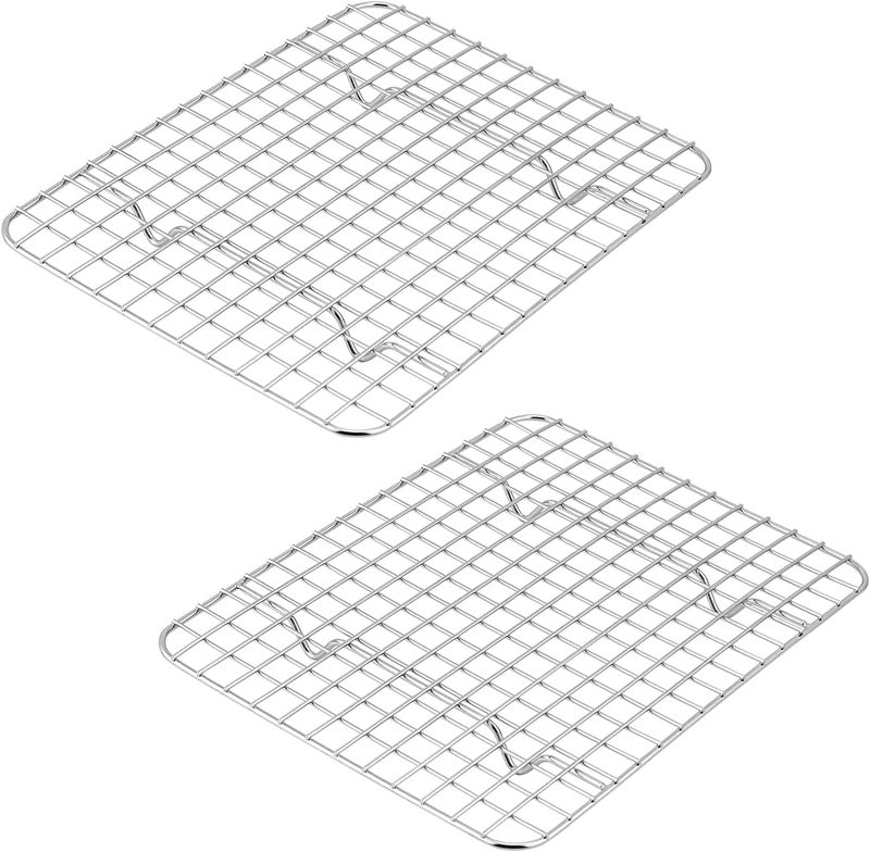 E-far Small Baking Cooling Rack Set of 2, E-far Stainless Steel Toaster Oven Rack for Cooking Roasting Grilling Broiling Meat Bacon, 9.7” x 7.3” Metal Bakeable Wire Racks for Cookie Cake - Dishwasher Safe - Image 1
