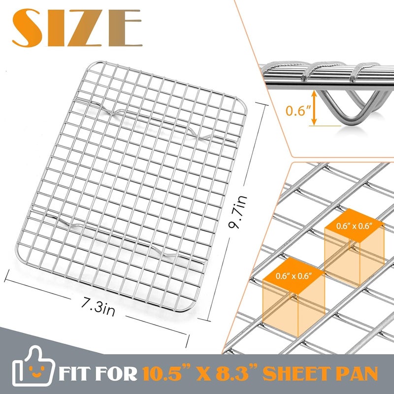 E-far Small Baking Cooling Rack Set of 2, E-far Stainless Steel Toaster Oven Rack for Cooking Roasting Grilling Broiling Meat Bacon, 9.7” x 7.3” Metal Bakeable Wire Racks for Cookie Cake - Dishwasher Safe - Image 2