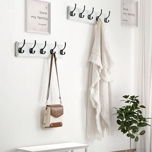 Dseap Coat Rack Wall: Patented, Heavy-Duty, 17.4" Long 5-Double-Hooks Wooden Wall Mounted Coat Rack Coat Hanger Hook Rail for Winter Coats Hat Jacket Clothing, White & Black - Image 4