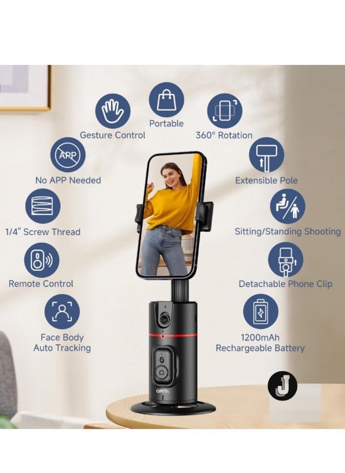 JAJEEK Auto Face Tracking Tripod – Smart 360° Rotation Body Phone Camera Mount for Vlogs & TikTok with Remote, Extendable, Rechargeable (Black), Perfect for Selfies, Live Streaming, and Content Creation  - Image 2