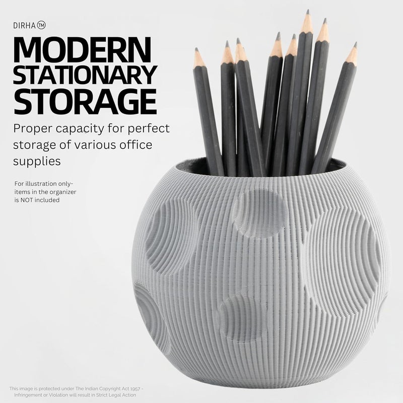 DIRHA Plastic Stylish Pen Stand & Pencil Holder For Office Table - Perfect Study & Stationery Accessory For Students- School Materials & Dressing Table Organizer | Gadget For Desk Accessories (Grey) - Image 2
