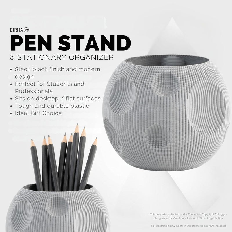 DIRHA Plastic Stylish Pen Stand & Pencil Holder For Office Table - Perfect Study & Stationery Accessory For Students- School Materials & Dressing Table Organizer | Gadget For Desk Accessories (Grey) - Image 3
