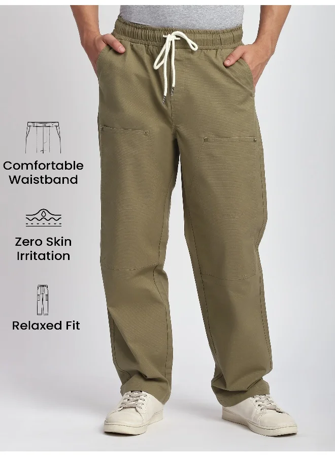 Beyoung Khaki Rivet Detailed Cargo Pants