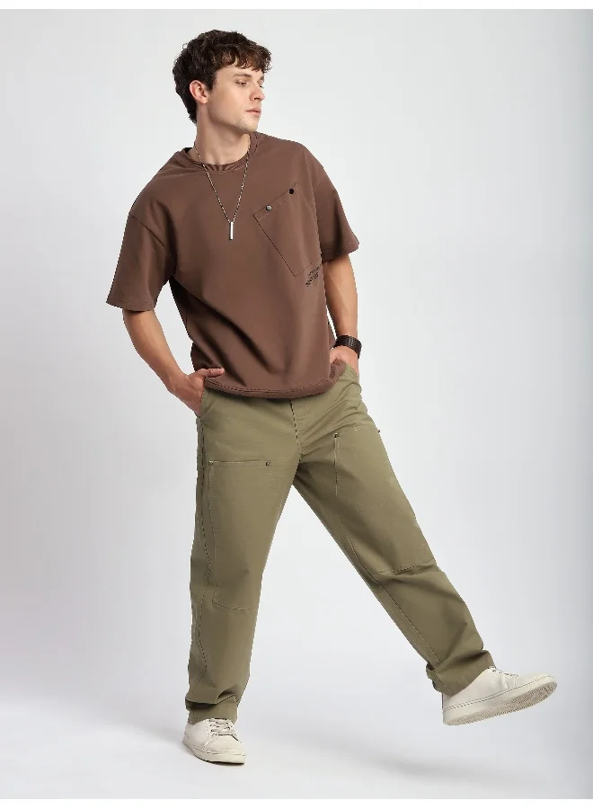 Beyoung Khaki Rivet Detailed Cargo Pants