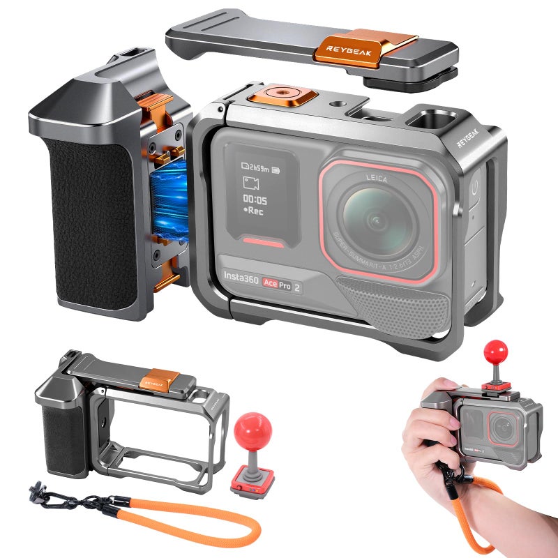REYGEAK for Insta360 Ace Pro 2Ace Pro Street Grip KitAluminum Ace Pro 2 Handle Grip SetMetal CageCamera Grip Magnetic QuickReleaseReserved Card SlotErgonomic Handle Design - Image 2