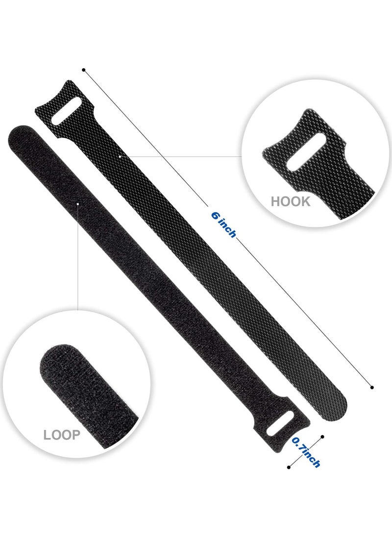 F.A.M.S - 80PCS Reusable Cable Ties, Black Adjustable 6-Inch Cord Organizer Ties, Multi-purpose Hook Loop Cable Management Wire Ties for Organizing Home, Office, Data Centers - Image 1