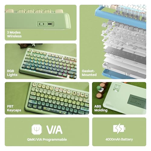 KiiBoom Phantom81 Lite 75% Gasket Mechanical Keyboard, QMK&VIA Programmable, 3 Modes Wireless Gaming Keyboard, RGB Backlights, ABS Case + UV Tech, Hot-Swappable for Windows/Mac/Linux (Green) - Image 3