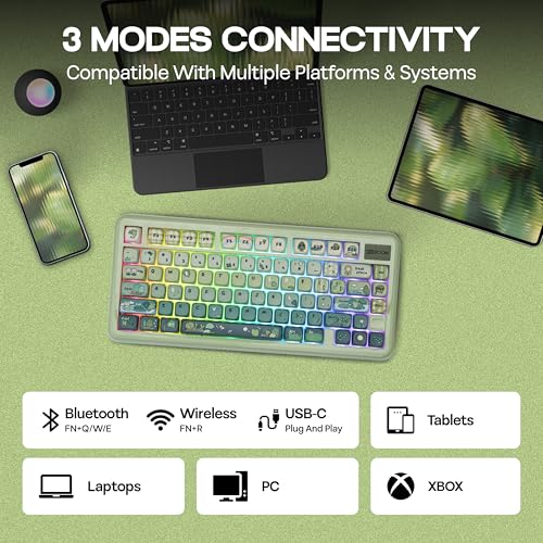KiiBoom Phantom81 Lite 75% Gasket Mechanical Keyboard, QMK&VIA Programmable, 3 Modes Wireless Gaming Keyboard, RGB Backlights, ABS Case + UV Tech, Hot-Swappable for Windows/Mac/Linux (Green) - Image 4
