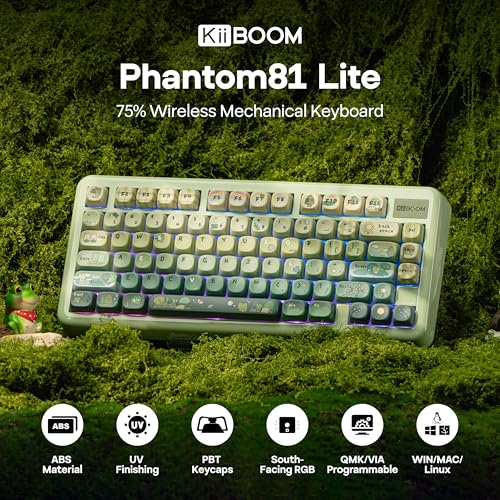 KiiBoom Phantom81 Lite 75% Gasket Mechanical Keyboard, QMK&VIA Programmable, 3 Modes Wireless Gaming Keyboard, RGB Backlights, ABS Case + UV Tech, Hot-Swappable for Windows/Mac/Linux (Green) - Image 2