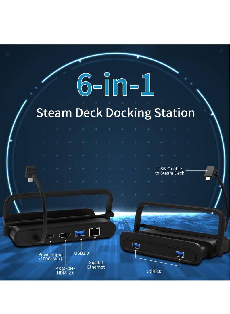 كابتن تيك Docking Station for Steam Deck, 6-in-1 Foldable Steam Deck Dock with HDMI 2.0 4K@60Hz, 1000Mbps LAN, 3 USB3.0 and 100W USB-C Charging Port for Valve Steam Deck, Black - Image 3