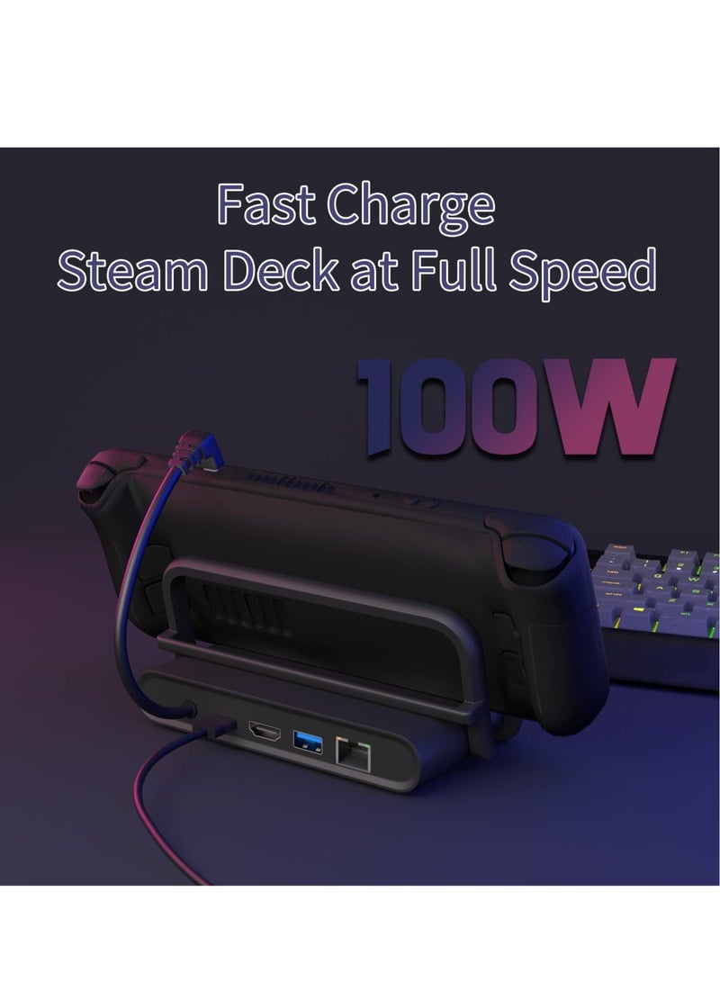 كابتن تيك Docking Station for Steam Deck, 6-in-1 Foldable Steam Deck Dock with HDMI 2.0 4K@60Hz, 1000Mbps LAN, 3 USB3.0 and 100W USB-C Charging Port for Valve Steam Deck, Black - Image 4