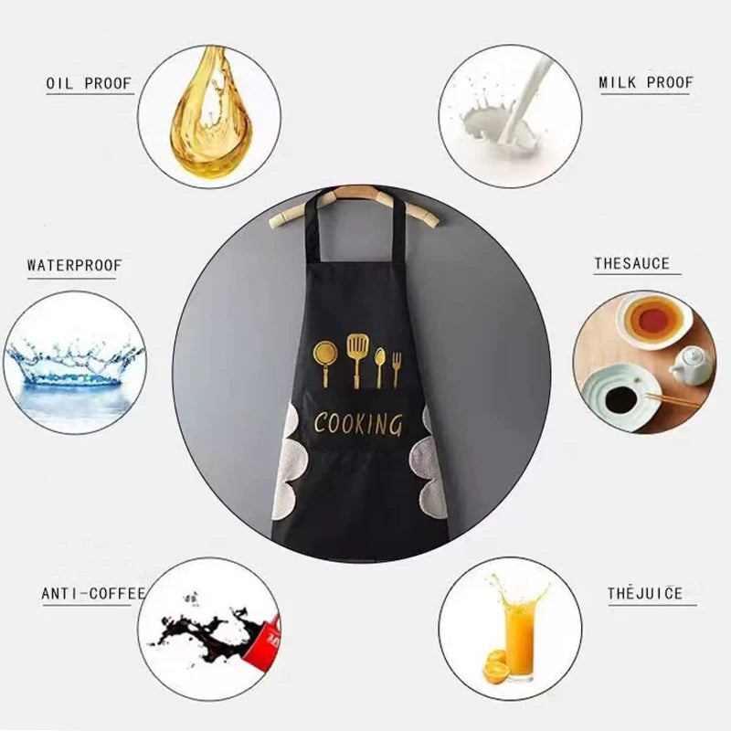 Agirlvct 2 Pack Kitchen Apron with Hand Wipe Water-drop Resistant with 2 Pockets Cooking Bib Aprons for Mother Women Men Chef Coffee Restaurant (Black&Beige) - Image 5