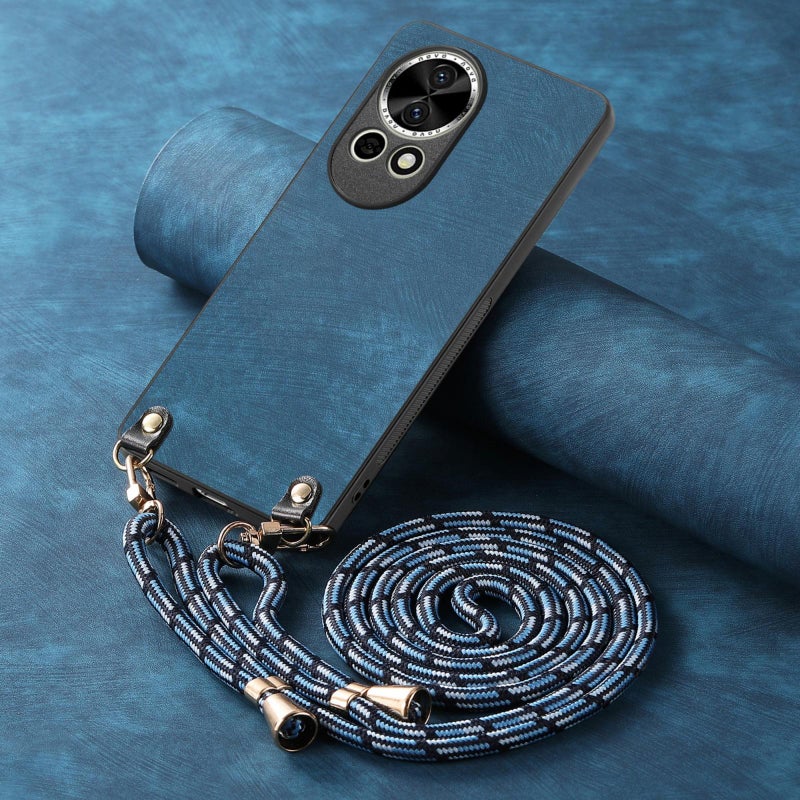 هوها ⁧جراب خلفي من الجلد العتيق لهاتف Huawei nova 11 Pro مع حزام كروس بودي (أزرق)⁩ - Image 4