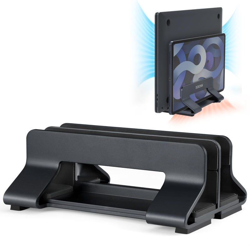 Psitek Aluminum Dual Vertical Laptop Stand Dock Holder Supports 2 Devices Adjustable Slot Width 1536mm SpaceSaving Upright Storage for MacBook and Laptops