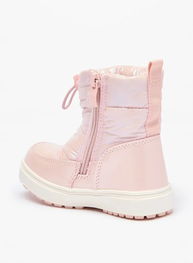 جونيورز Girls Solid Ankle Boots with Zip Closure and Pull Tabs