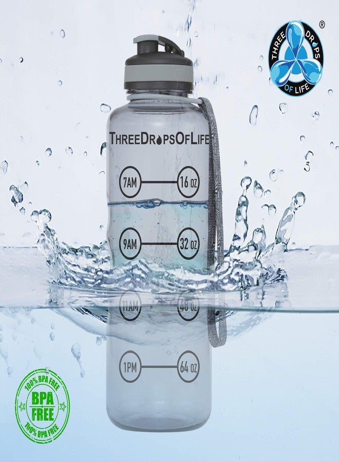 Three Drops of Life 64oz Tritan Plastic Water Bottle, Large, Smoke Gray, High Capacity Hydration Tracker, BPA Free, Reusable, Best for Indoor, Outdoor, Sports Use - Image 3