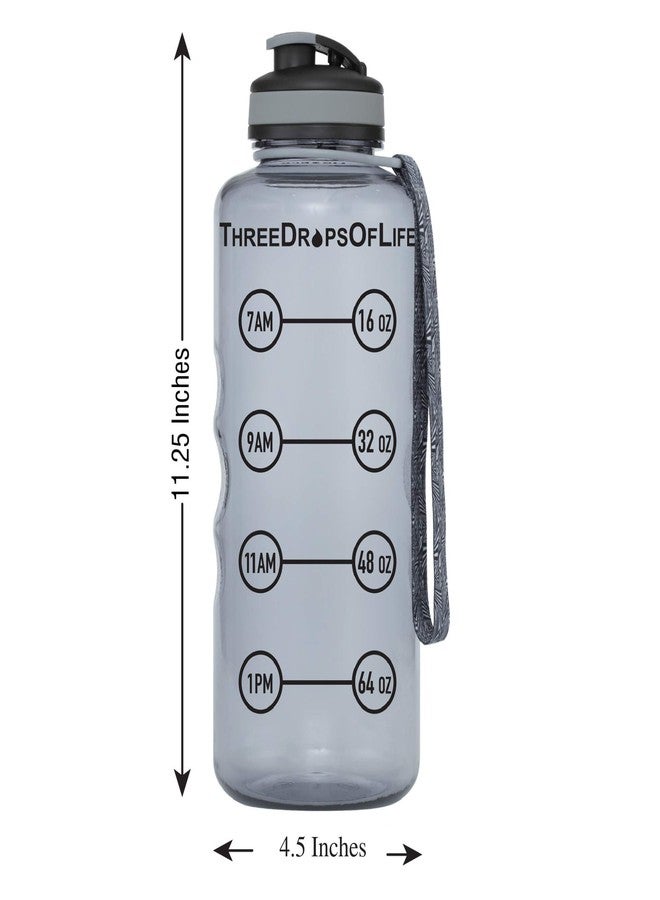 Three Drops of Life 64oz Tritan Plastic Water Bottle, Large, Smoke Gray, High Capacity Hydration Tracker, BPA Free, Reusable, Best for Indoor, Outdoor, Sports Use - Image 4