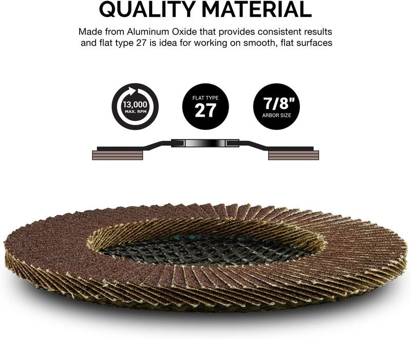 Neiko 11108A Aluminum Oxide Flap Disc - 4.5" x 7/8-Inch, 80 Grit, Flat Type #27, 10 Pack - Image 2