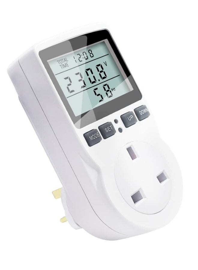 عداد الطاقة مراقب الطاقة مع شاشة LCD - 11 وضع لمراقبة الواط، الفولت، الأمبير، واستهلاك الطاقة؛ تنبيه overload للأجهزة المنزلية.  - Image 1