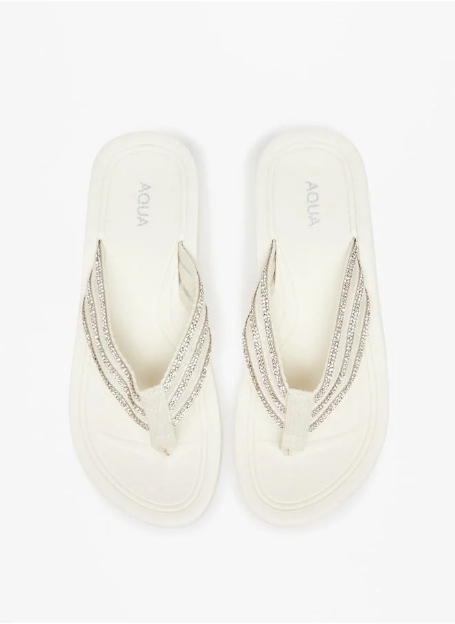 أكوا Women's Embellished Thong Slippers