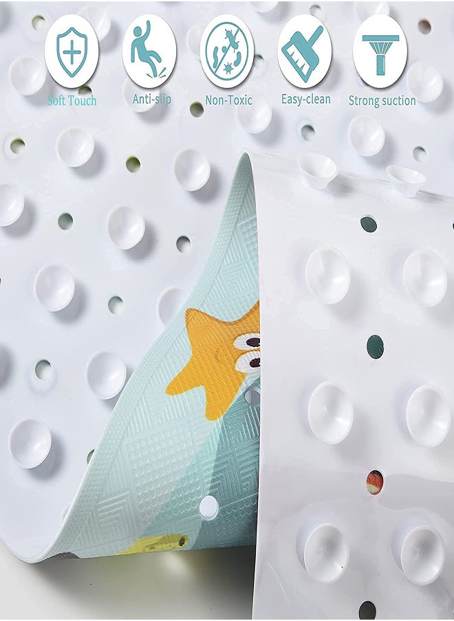 Excefore - Cartoon Non-Slip Bathtub Mat for Kids 40x16 Inch Baby Bath Mat Non-Slip Extra Long Bathtub Mat for Kids Anti Slip Shower Mat with Suction Cups & Drain Holes Machine Washable - Image 1