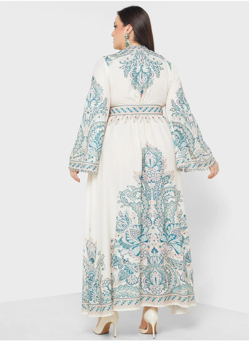 Khizana Abstract Print Flared sleeve Dress