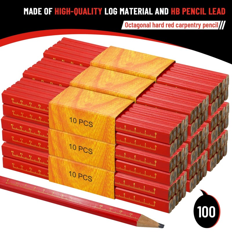 WYOMER 100 Pcs Carpenter Pencils, Octagonal Hard Black Carpenter Pencils for Woodworking Marking & Construction Plans - Image 3