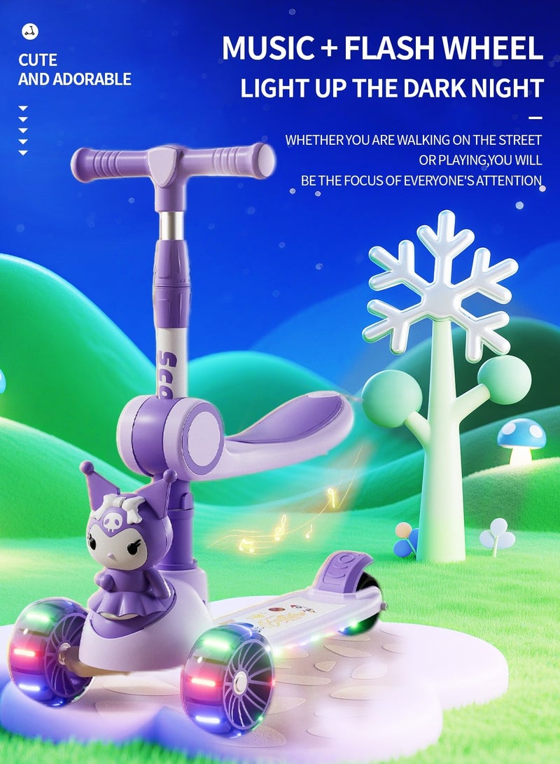 CUNUUDOOL Scooter for Kids Ages 3-12, Kids Kick Scooters with Led Light Up Wheels and 3 Levels Adjustable Handlebar, Lightweight Foldable 2 Wheel Girly Pink Scooter, Birthday Gifts for Girls Boys.Purple.  - Image 4