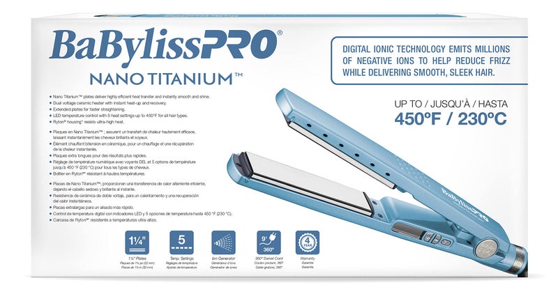 BaBylissPRO Nano Titanium Ionic Flat Iron Hair Straightener, 1/4" Hair Straightener Iron for Smooth, Shiny, Frizz- Free Hair and All Hair Types - Image 5