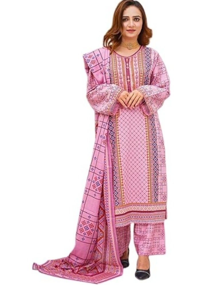 وينشيلز شالوار قميص مطبوع - ملابس باكستانية أنيقة ومريحة باللون الوردي - مقاس متوسط - Image 1