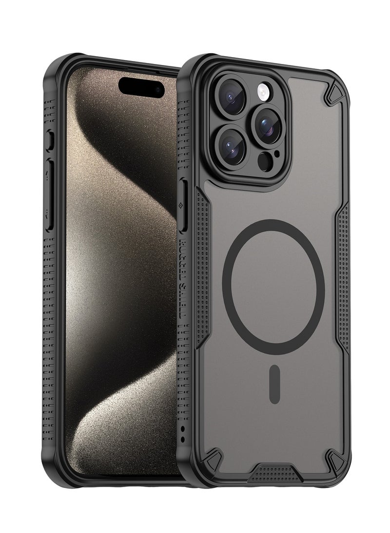 Magnetic Case Cover for iPhone 15 Pro Max 5G, Armor of Brushed Comfortable Oil Waterproof TPU+PC Soft Semi-translucentmatte Feel Cell Phone Protective Back Case for iPhone 15 Pro Max 5G.  - Image 1