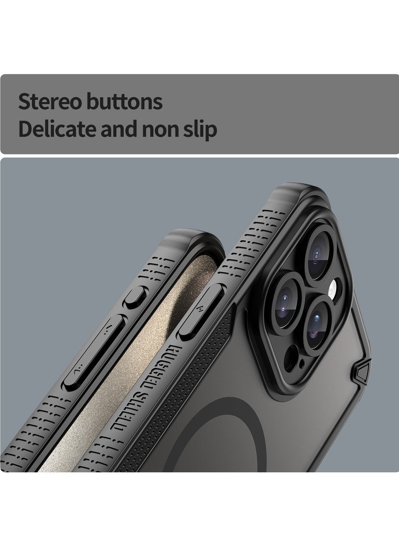 Magnetic Case Cover for iPhone 15 Pro Max 5G, Armor of Brushed Comfortable Oil Waterproof TPU+PC Soft Semi-translucentmatte Feel Cell Phone Protective Back Case for iPhone 15 Pro Max 5G.  - Image 4
