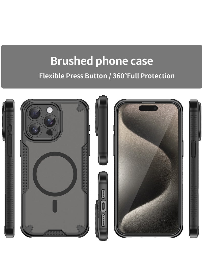 Magnetic Case Cover for iPhone 15 Pro Max 5G, Armor of Brushed Comfortable Oil Waterproof TPU+PC Soft Semi-translucentmatte Feel Cell Phone Protective Back Case for iPhone 15 Pro Max 5G.  - Image 2
