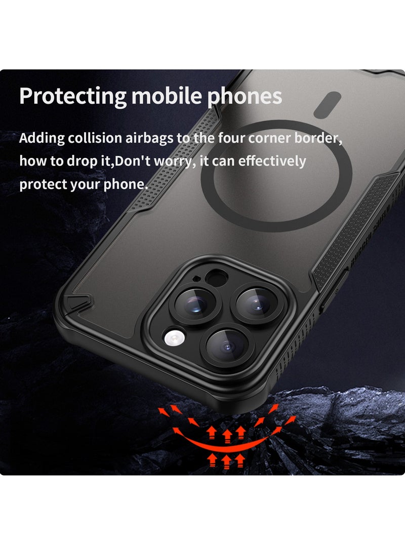 Magnetic Case Cover for iPhone 15 Pro Max 5G, Armor of Brushed Comfortable Oil Waterproof TPU+PC Soft Semi-translucentmatte Feel Cell Phone Protective Back Case for iPhone 15 Pro Max 5G.  - Image 3