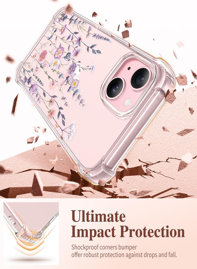 GVIEWIN for iPhone 15 Case, [3 in 1] with Screen Protector & Camera Lens Protector, Clear Soft Shockproof Slim Fit Floral Phone Cover for Women Girls 2023 6.1" (Floratopia/Colorful) - Image 4