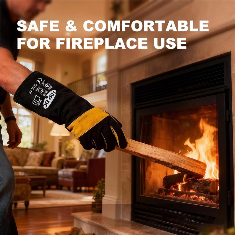 TOPDC 16 Inches, 932?, Top Cowhide Mig/Stick Welding Gloves Heat Resistant, Fireproof Gloves, for Forge, Fireplace, Welder, Animal Handling, Large, Black-Yellow - Image 3