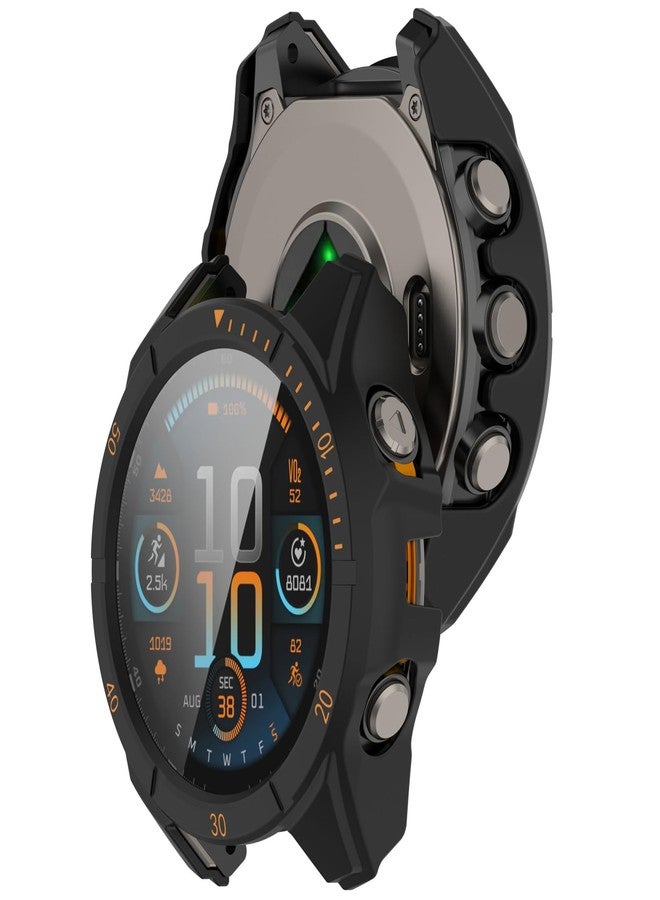 AWADUO Compatible with Garmin Tactix 8 AMOLED 51mm Watch Full Coverage PC Protective Case Cover with Tempered Glass Touchable Screen Protector Smartwatch Accessories(Black+Orange) - Image 1