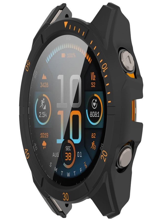 AWADUO Compatible with Garmin Tactix 8 AMOLED 51mm Watch Full Coverage PC Protective Case Cover with Tempered Glass Touchable Screen Protector Smartwatch Accessories(Black+Orange) - Image 2
