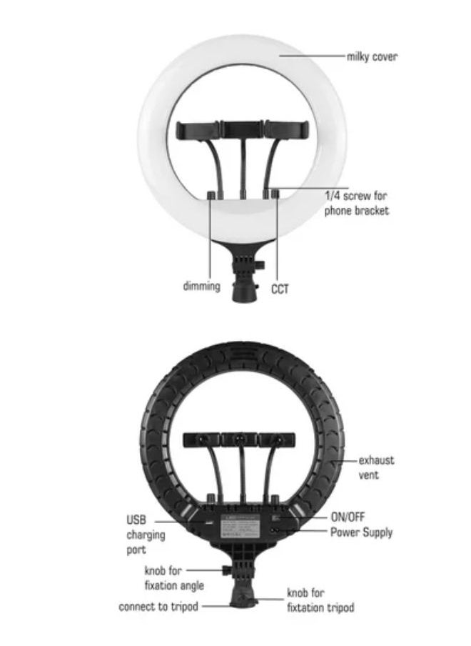 SHOPI - 19 Inch Ring Light Tripod Mount Live Broadcast Dual Phone Bracket RL-18 White - Image 1