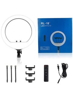 19 Inch Ring Light Tripod Mount Live Broadcast Dual Phone Bracket RL-18 White