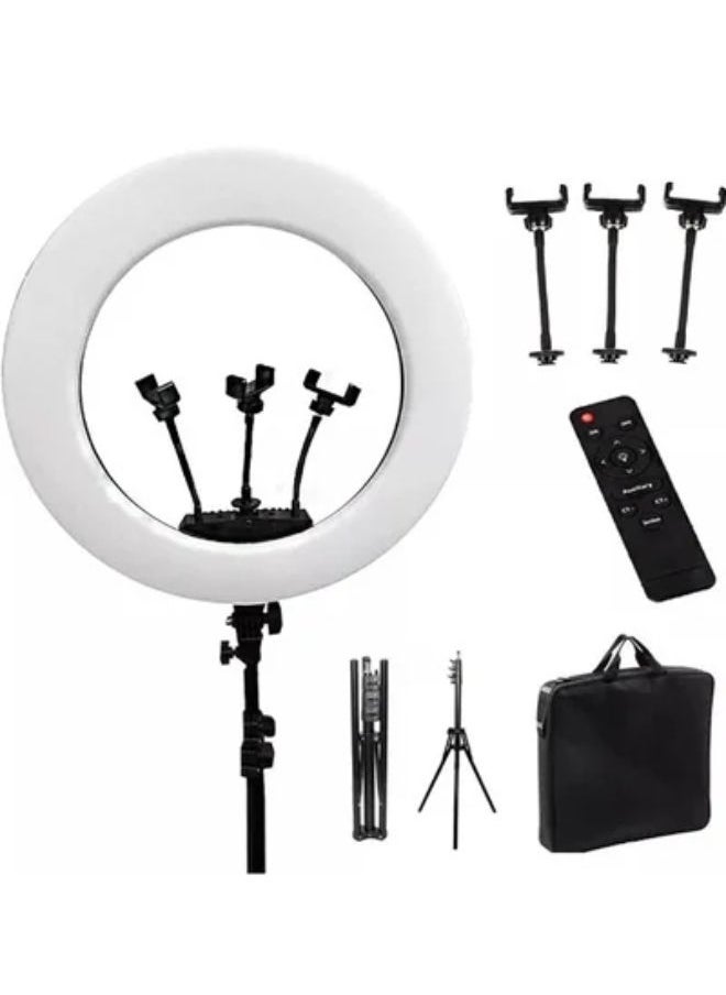 SHOPI - 19 Inch Ring Light Tripod Mount Live Broadcast Dual Phone Bracket RL-18 White - Image 1