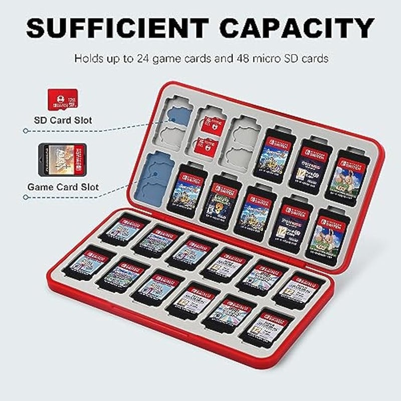 Game Card Case for Nintendo Switch, Portable Switch Game Card Case with 24 Game Card Slots, Physical Game Cartridge Holders for Nintendo Switch Games - Red - Image 2