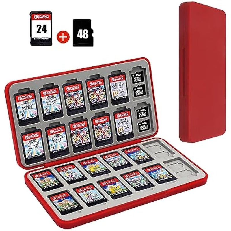 Game Card Case for Nintendo Switch, Portable Switch Game Card Case with 24 Game Card Slots, Physical Game Cartridge Holders for Nintendo Switch Games - Red - Image 1