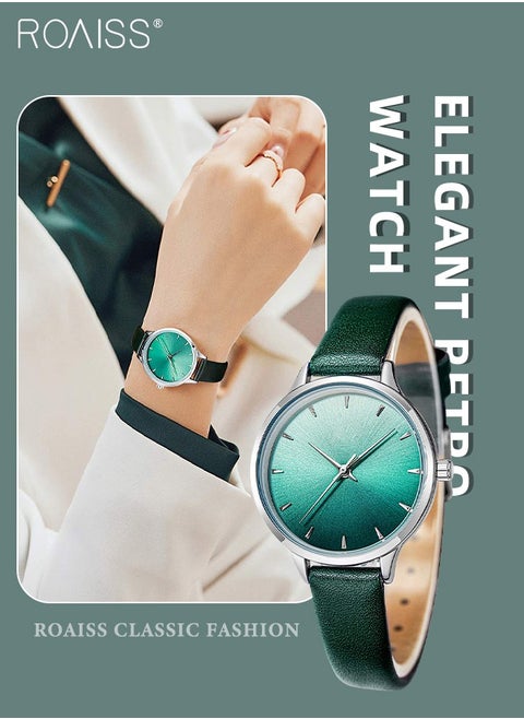 Small Green Quartz Wristwatch for Women with Leather Strap