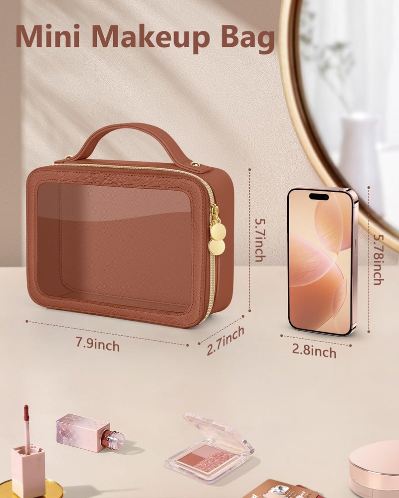 Soimeat Clear Makeup Bag, Portable Travel Cosmetic Bags, Multipurpose Leather Toiletry Bag with Zipper, Waterproof Transparent Cosmetic Organizer for Women, Medium, Brown - Image 5