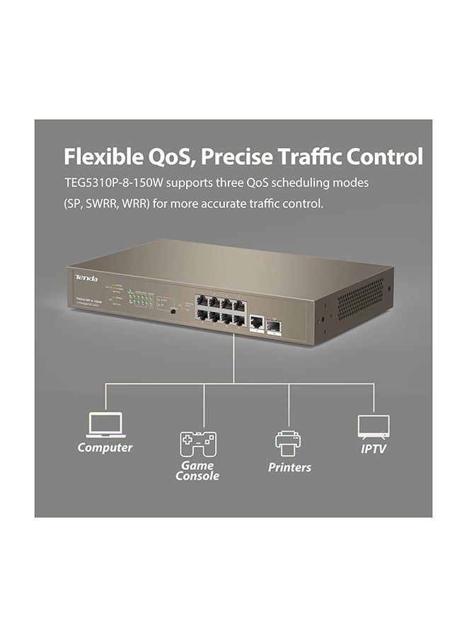 Tenda Layer-3 Managed PoE Switch|9 PoE Ports with 1SFP | Static Routing | VLAN | IGMP| QoS | DHCP Snooping (TEG5310P-8-150W) Brown - Image 4
