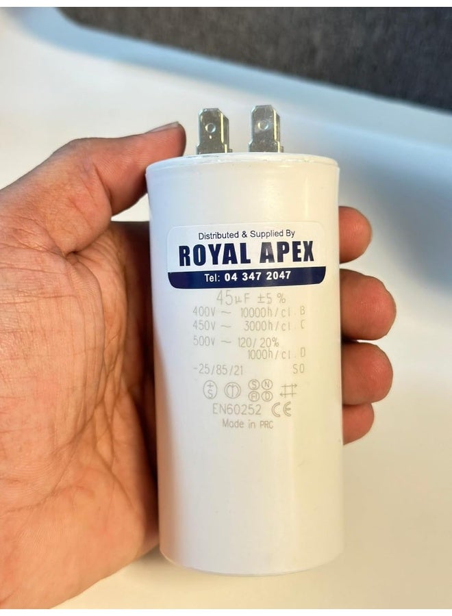 Royal Apex 2 Pin Pvc Round Capacitor For Motor Compressor Etc Ce En60252 2 Pin 45Mfd 45‚µf - Image 3